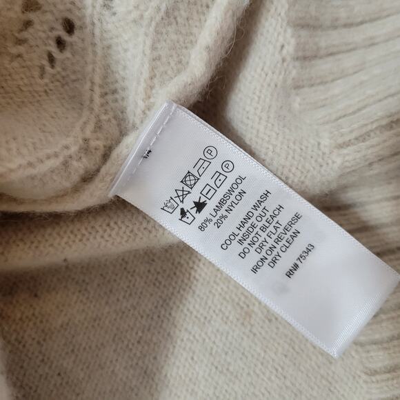 Tabitha Webb Turtleneck Sweater Womens Large Beige Ivory Cable Knit Fisherman - Picture 9 of 11